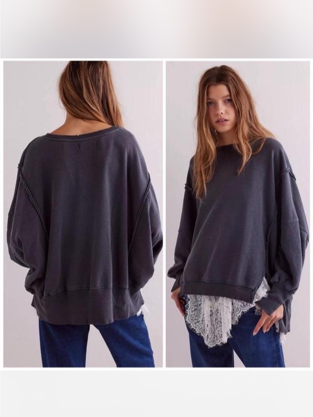 Free People Camden Sweatshirt in a stunning washed steel blue/slate gray.✨🍃
